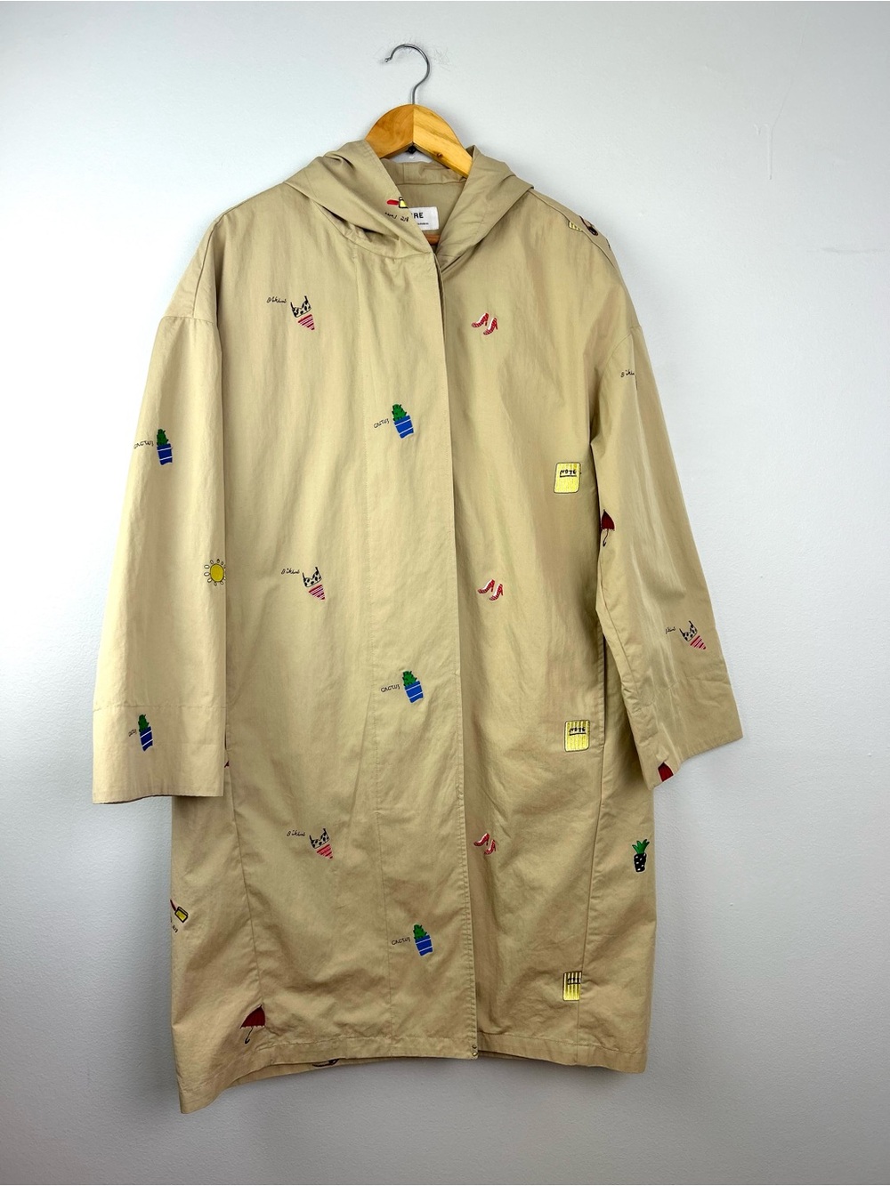 Rumere atelier Beige Embroidered Longline Women's Trench Coat size 42 cotton